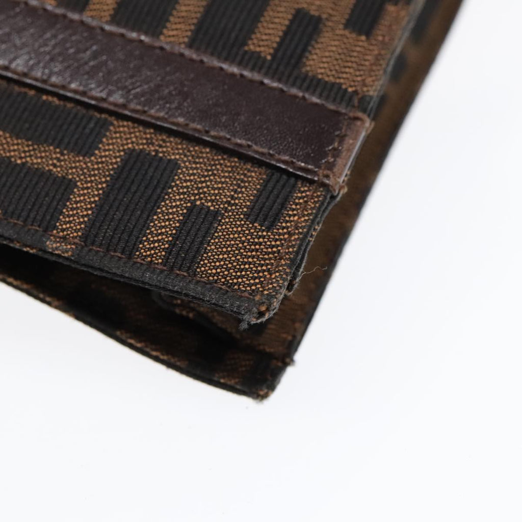 FENDI Zucca Canvas Clutch Bag Brown Black Silver 91625