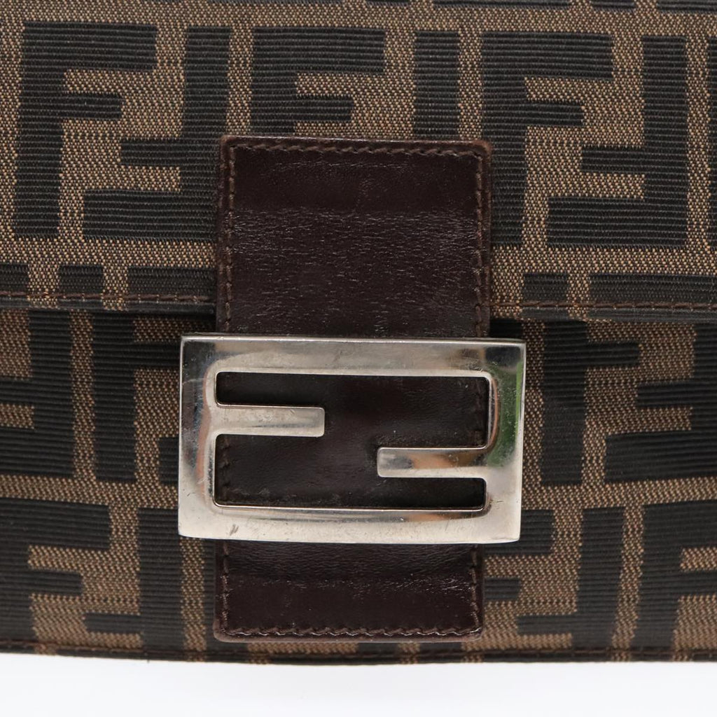 FENDI Zucca Canvas Clutch Bag Brown Black Silver 91625