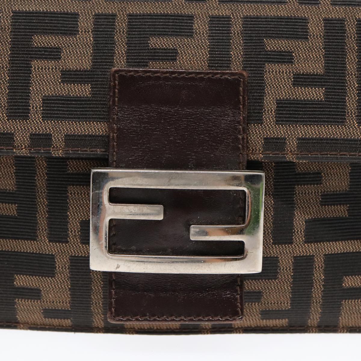 FENDI Zucca Canvas Clutch Bag Brown Black Silver 91625