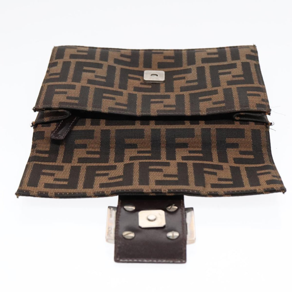 FENDI Zucca Canvas Clutch Bag Brown Black Silver 91625