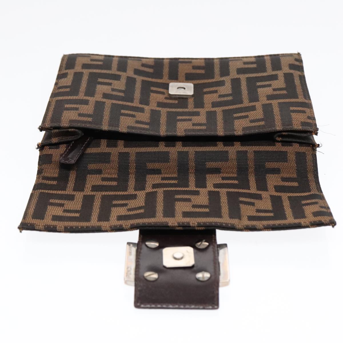 FENDI Zucca Canvas Clutch Bag Brown Black Silver 91625