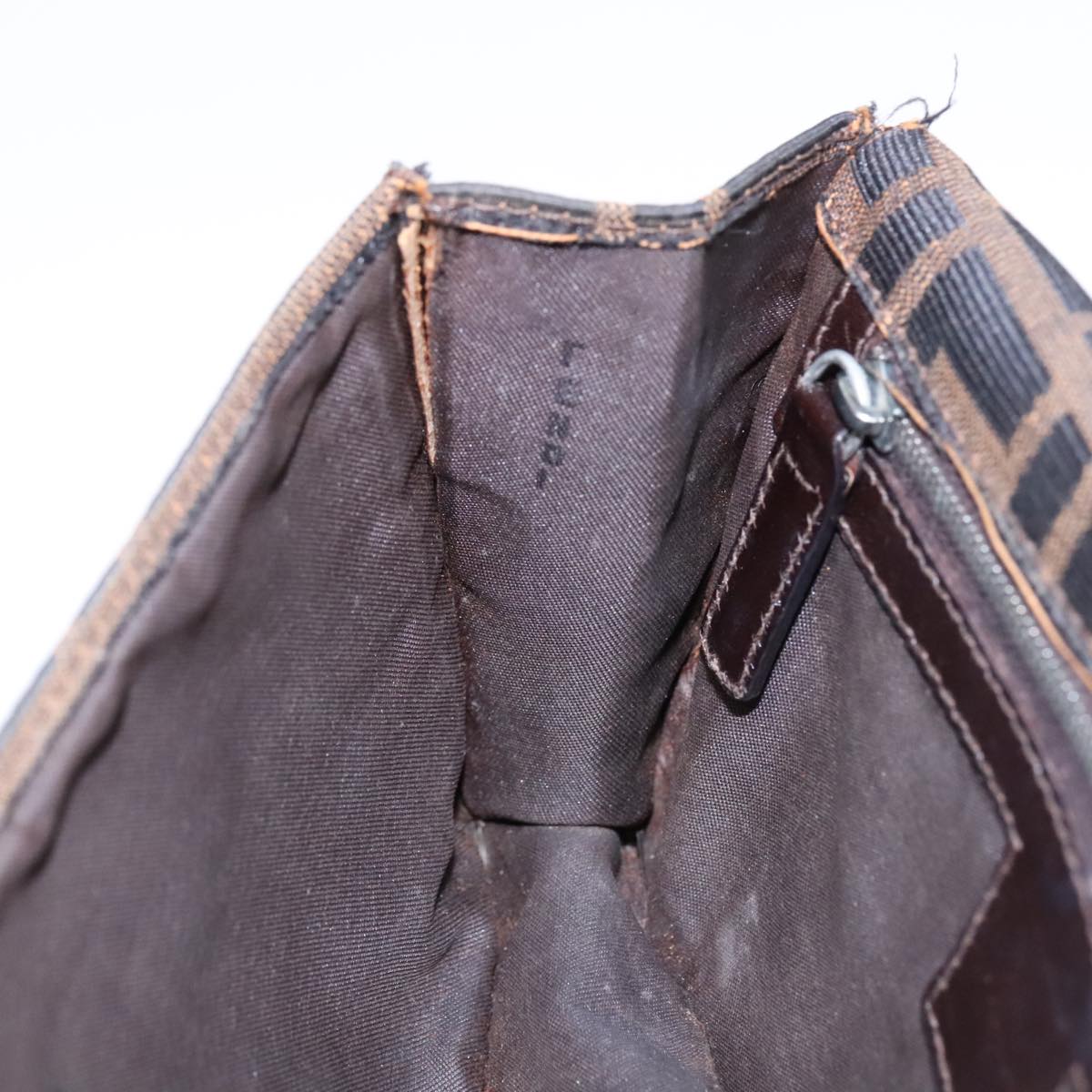 FENDI Zucca Canvas Clutch Bag Brown Black Silver 91625