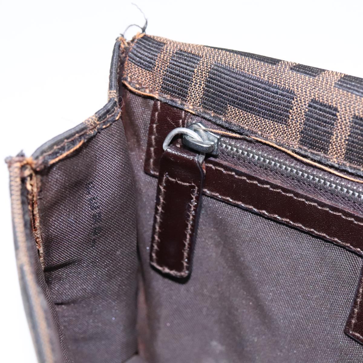 FENDI Zucca Canvas Clutch Bag Brown Black Silver 91625