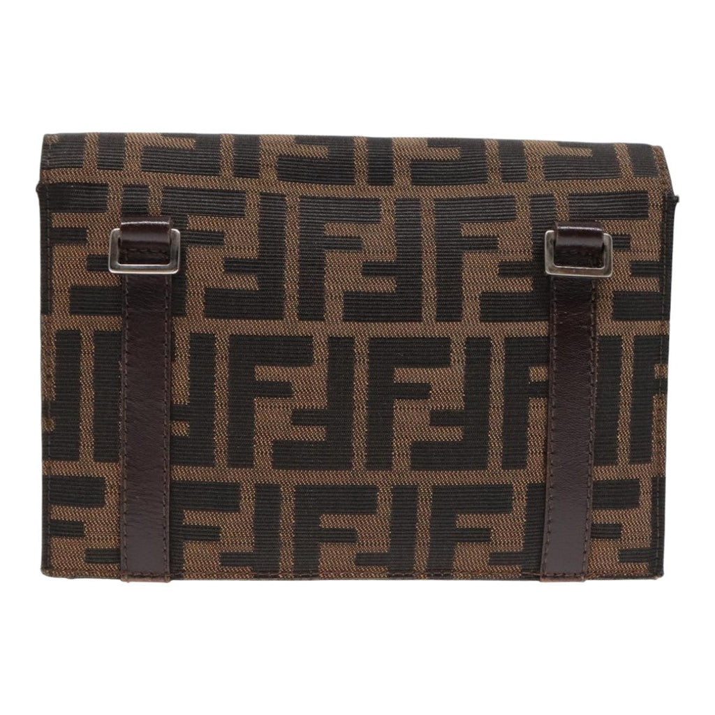 FENDI Zucca Canvas Clutch Bag Brown Black Silver 91625