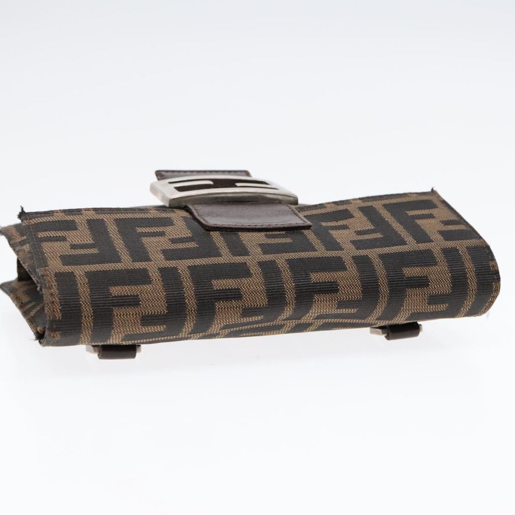 FENDI Zucca Canvas Clutch Bag Brown Black Silver 91625