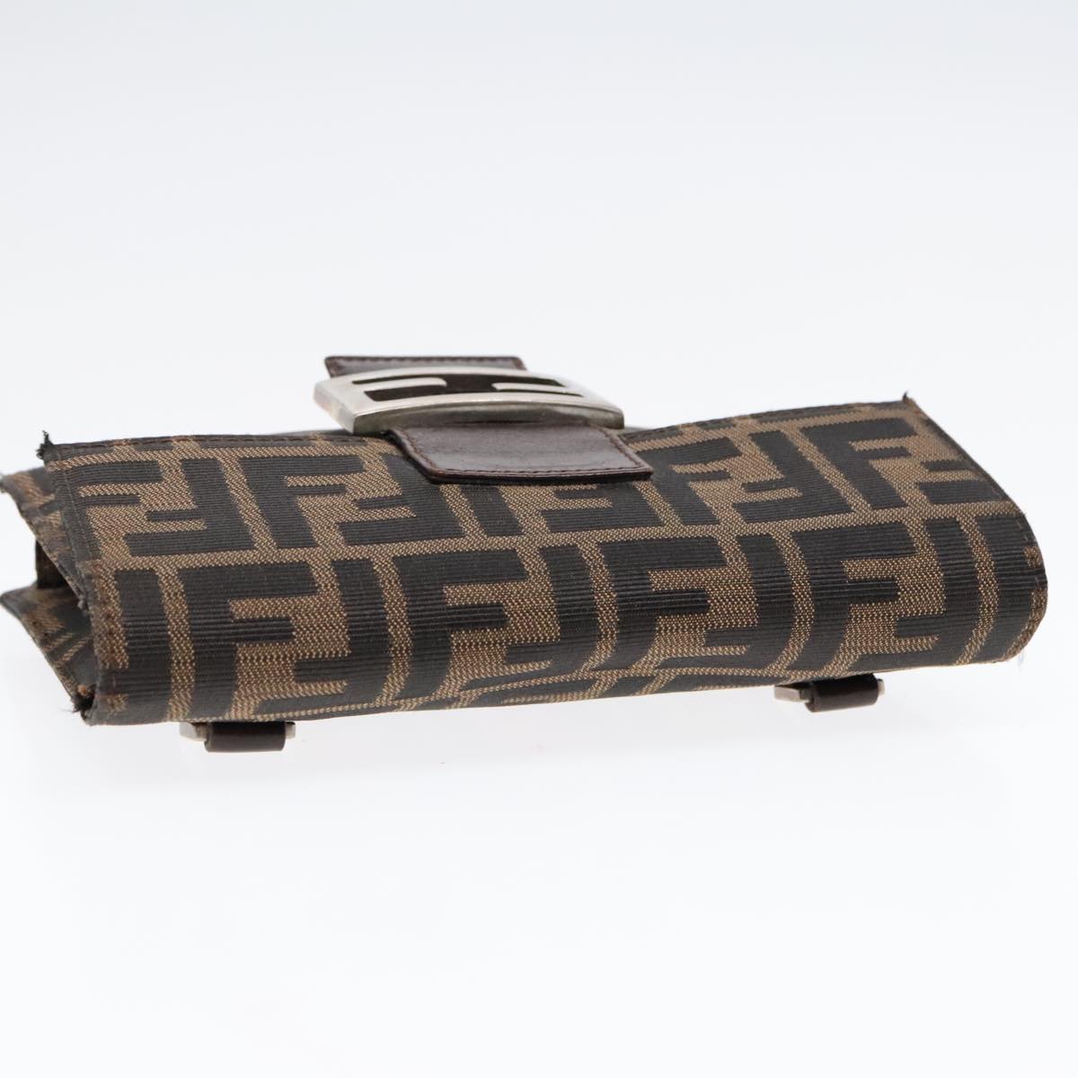 FENDI Zucca Canvas Clutch Bag Brown Black Silver 91625
