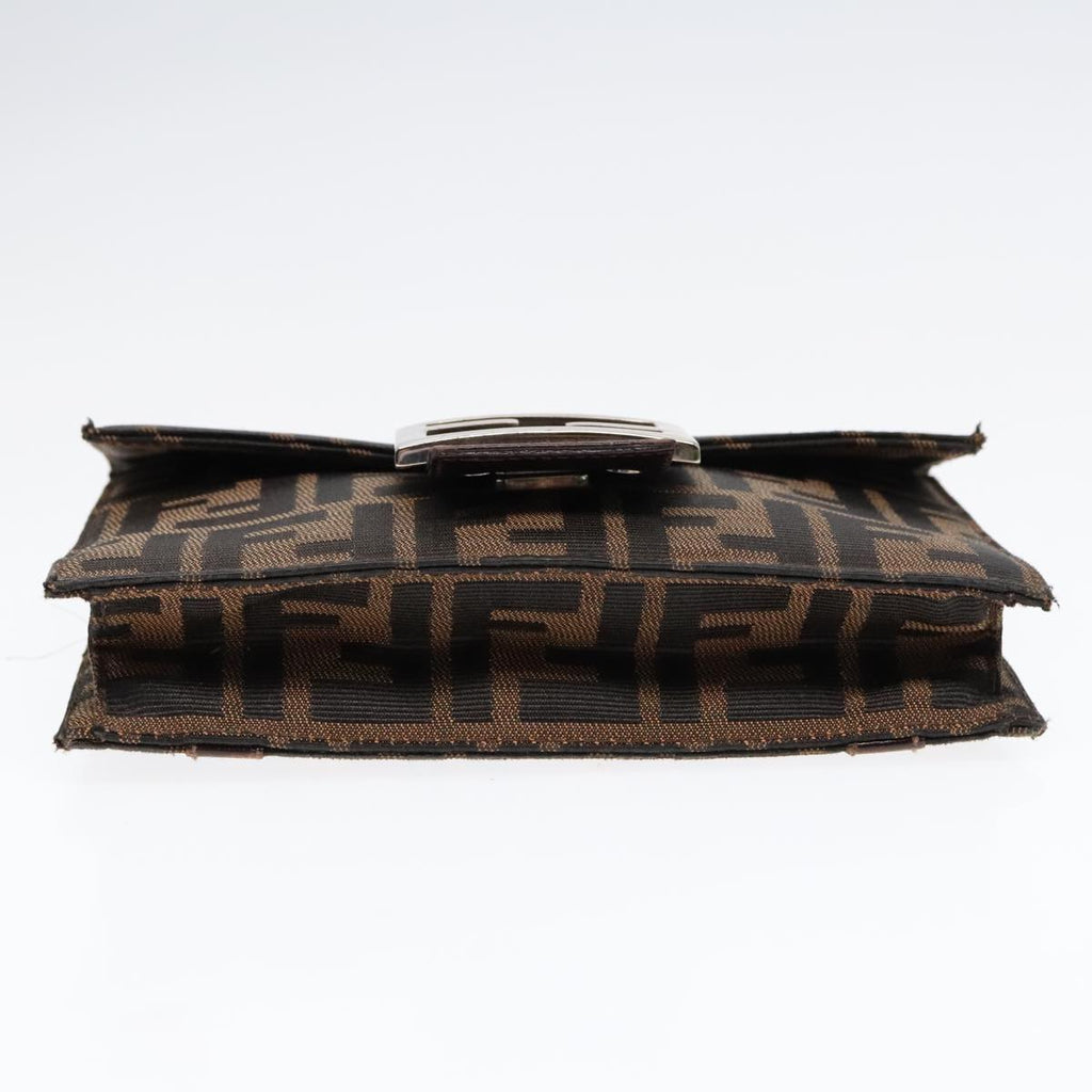 FENDI Zucca Canvas Clutch Bag Brown Black Silver 91625