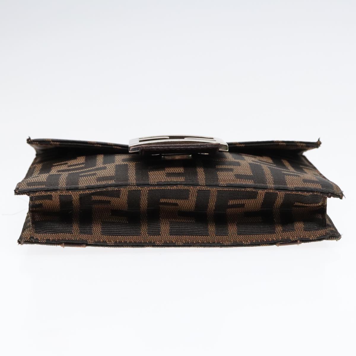 FENDI Zucca Canvas Clutch Bag Brown Black Silver 91625