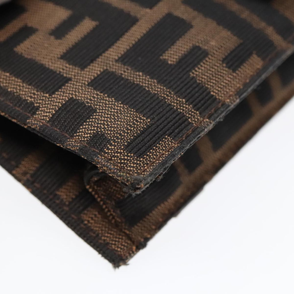 FENDI Zucca Canvas Clutch Bag Brown Black Silver 91625