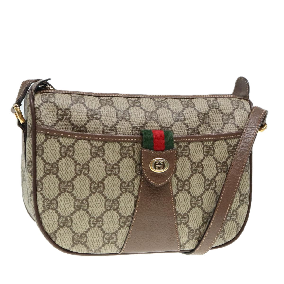 GUCCI GG Supreme Web Sherry Line Shoulder Bag PVC Beige 001 754 6177 91653