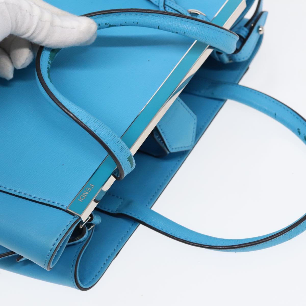 FENDI To joule Hand Bag Leather 2way Blue Silver 91658