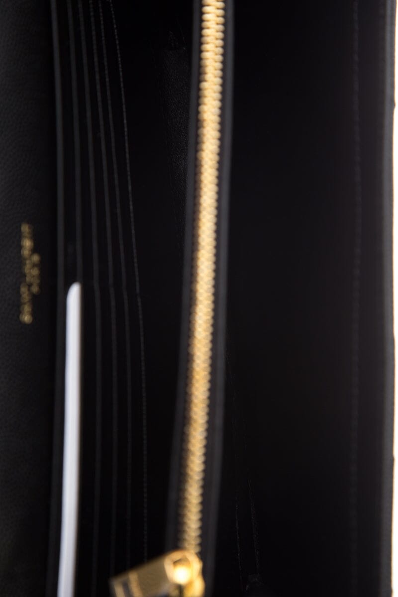 YSL Cassandre Matelasse Chain Wallet in Grain De Poudre Black Embossed Leather