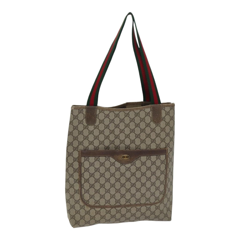 GUCCI GG Supreme Web Sherry Line Tote Bag PVC Leather Beige 39 02 003 91706