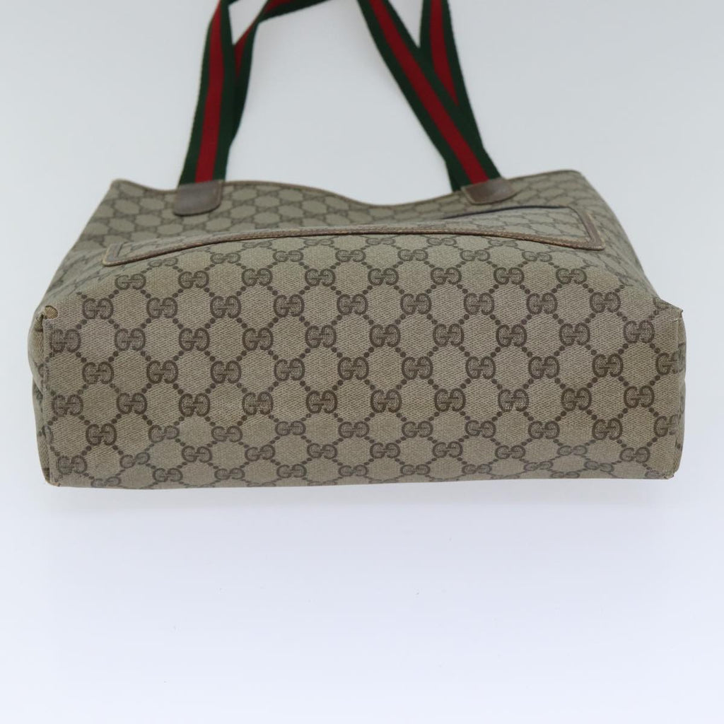 GUCCI GG Supreme Web Sherry Line Tote Bag PVC Leather Beige 39 02 003 91706