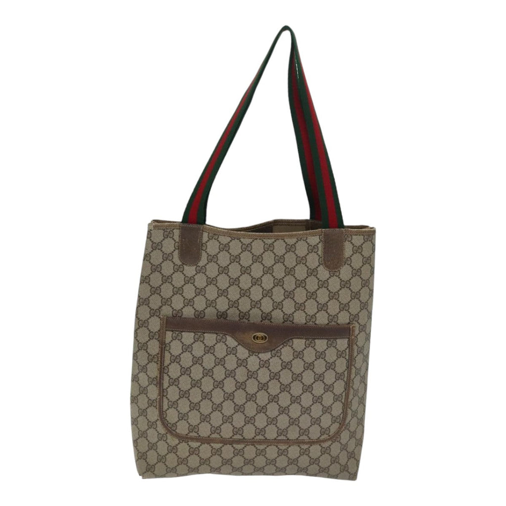 GUCCI GG Supreme Web Sherry Line Tote Bag PVC Leather Beige 39 02 003 91706
