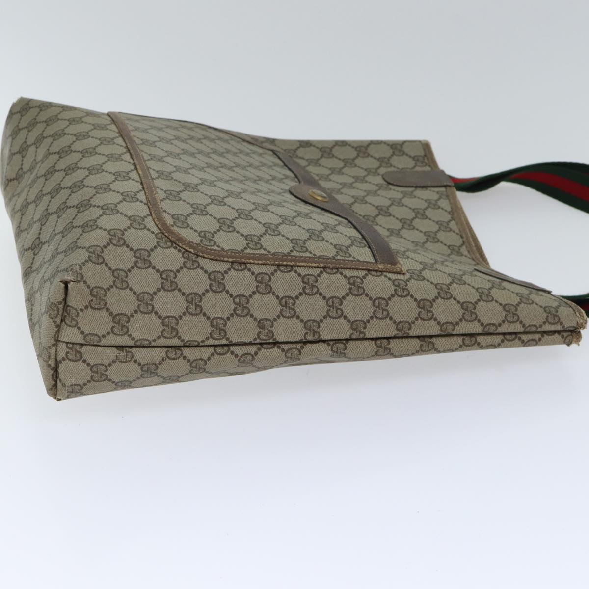 GUCCI GG Supreme Web Sherry Line Tote Bag PVC Leather Beige 39 02 003 91706