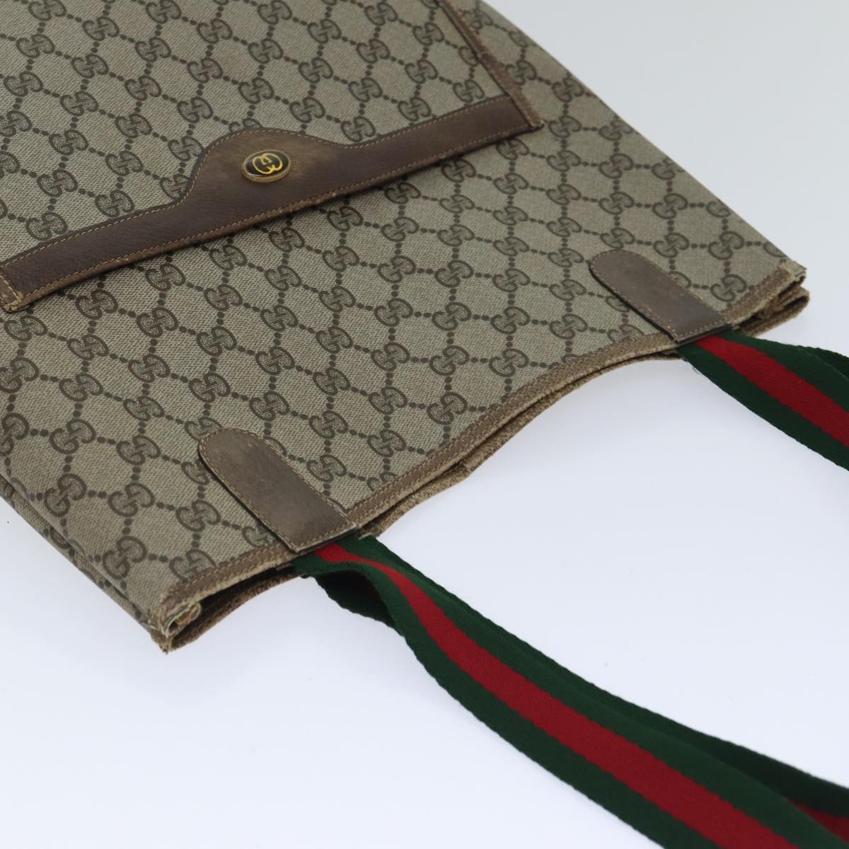 GUCCI GG Supreme Web Sherry Line Tote Bag PVC Leather Beige 39 02 003 91706
