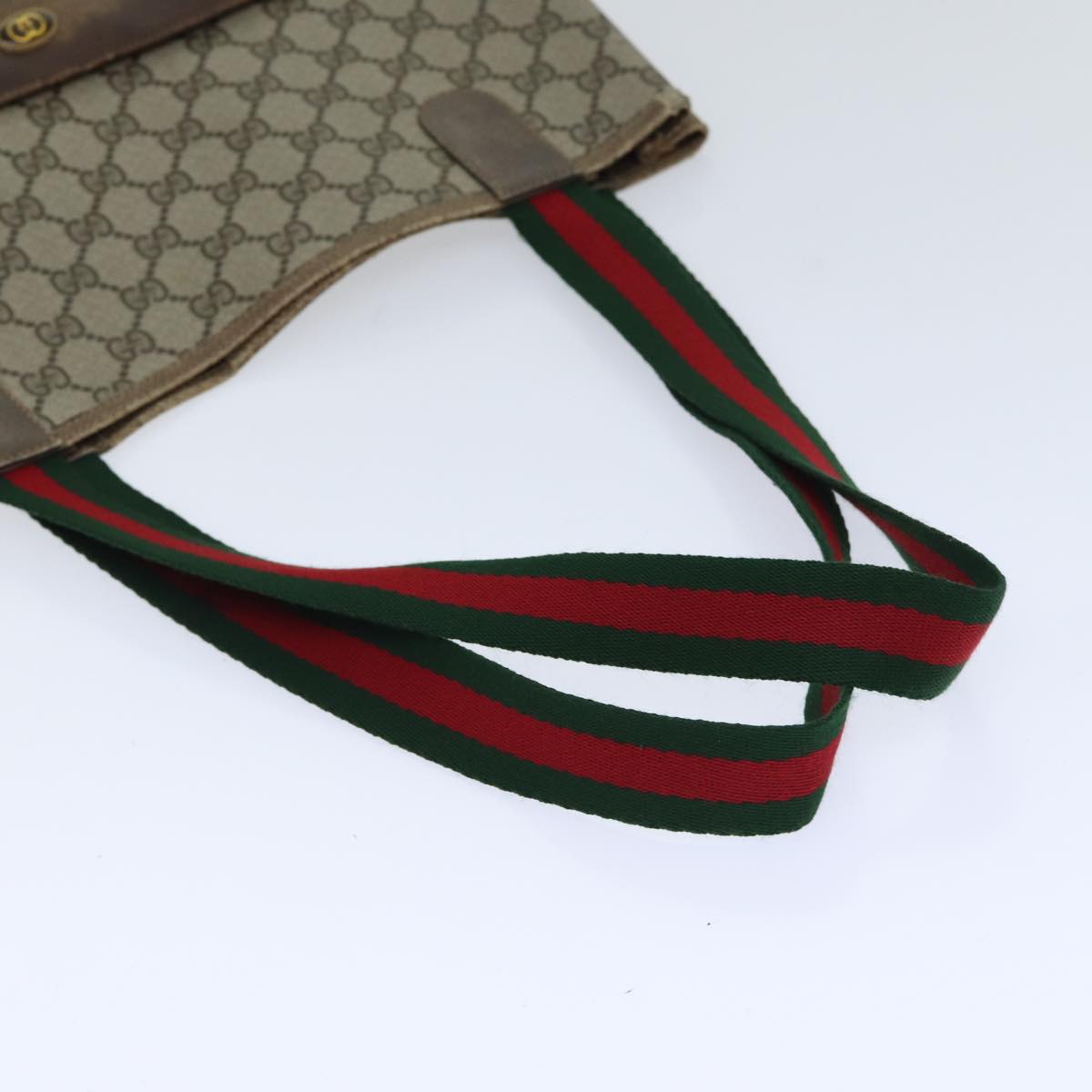 GUCCI GG Supreme Web Sherry Line Tote Bag PVC Leather Beige 39 02 003 91706