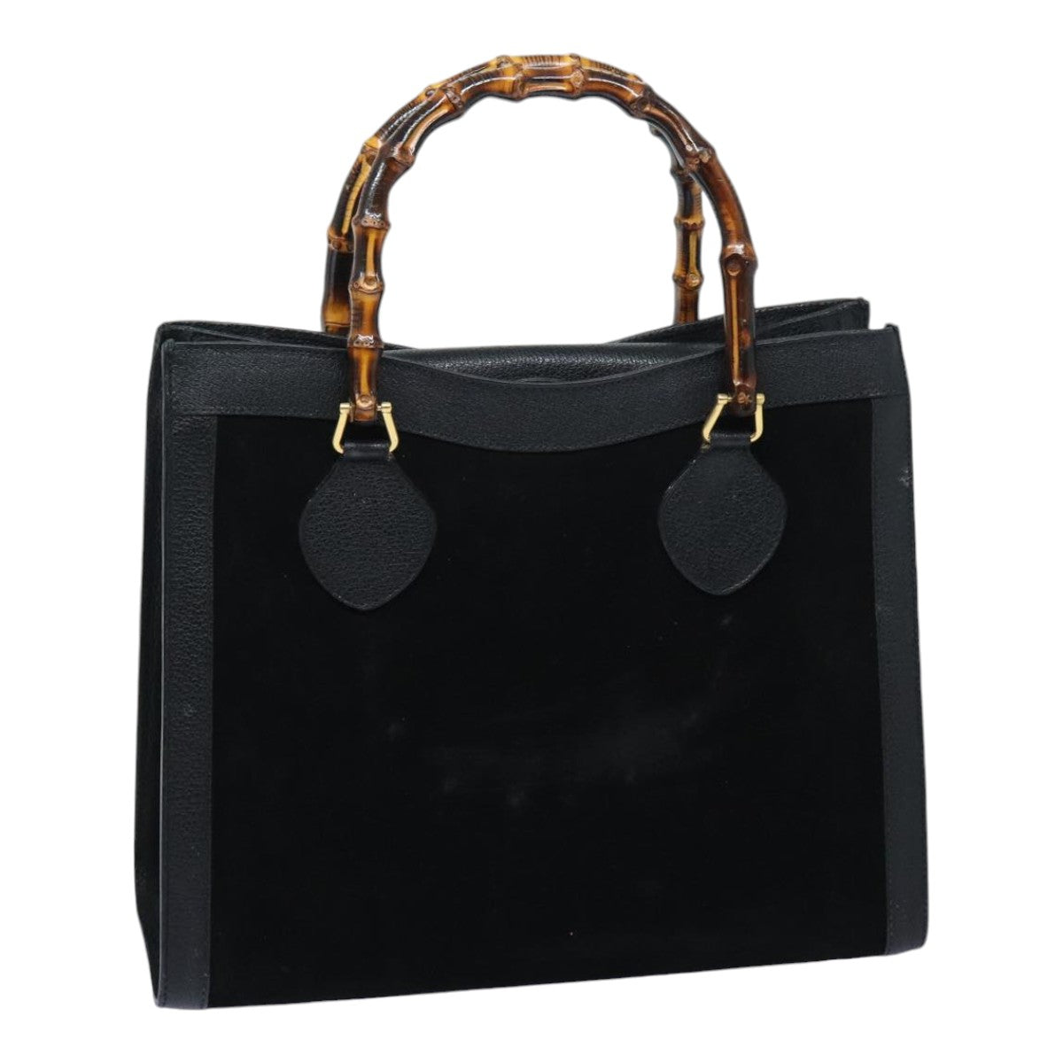 GUCCI Bamboo Hand Bag Suede Black Gold 002 1095 0260 91707