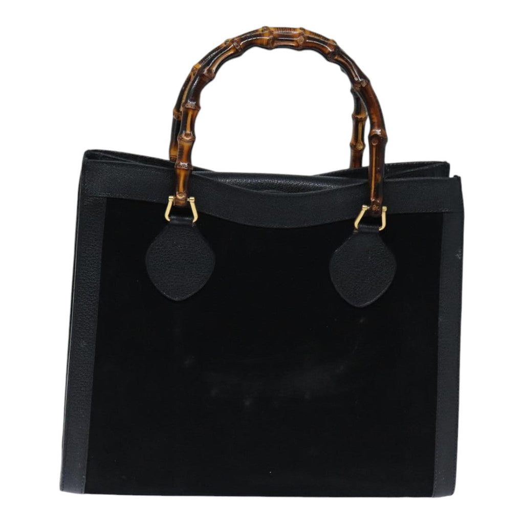 GUCCI Bamboo Hand Bag Suede Black Gold 002 1095 0260 91707