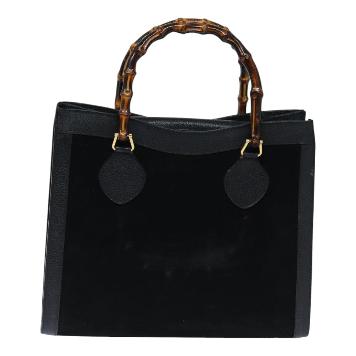 GUCCI Bamboo Hand Bag Suede Black Gold 002 1095 0260 91707