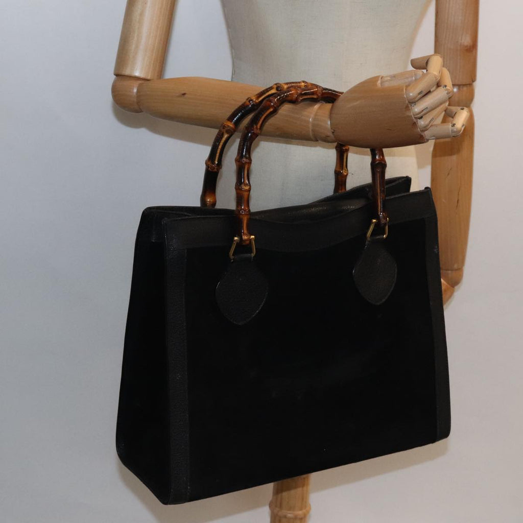 GUCCI Bamboo Hand Bag Suede Black Gold 002 1095 0260 91707