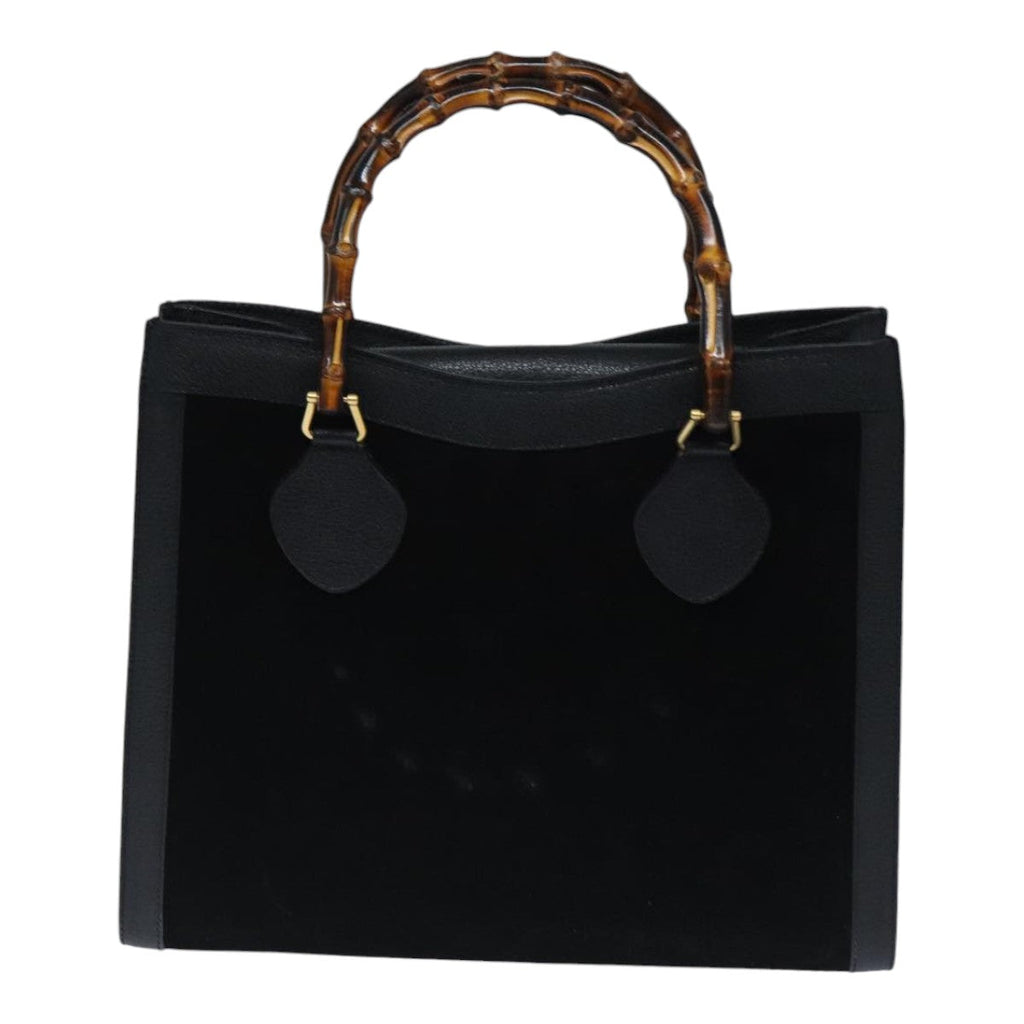 GUCCI Bamboo Hand Bag Suede Black Gold 002 1095 0260 91707