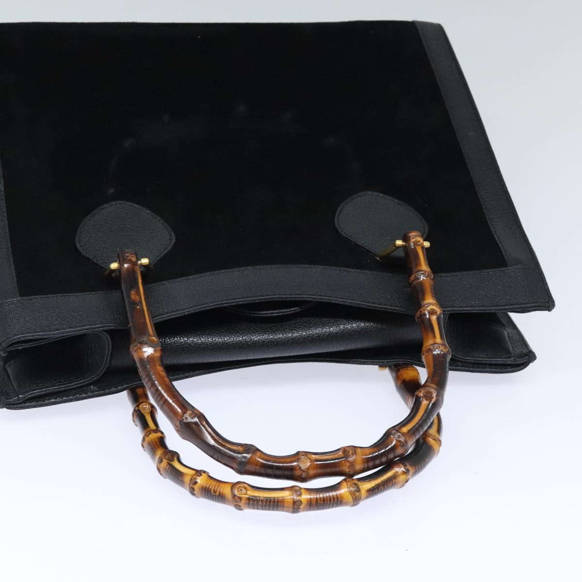 GUCCI Bamboo Hand Bag Suede Black Gold 002 1095 0260 91707