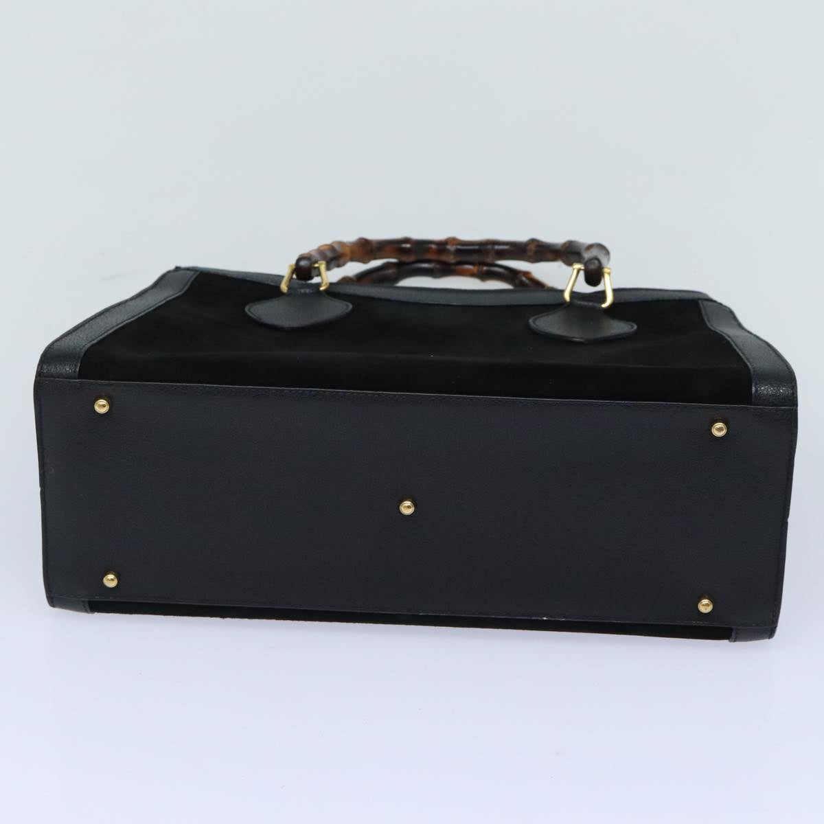 GUCCI Bamboo Hand Bag Suede Black Gold 002 1095 0260 91707
