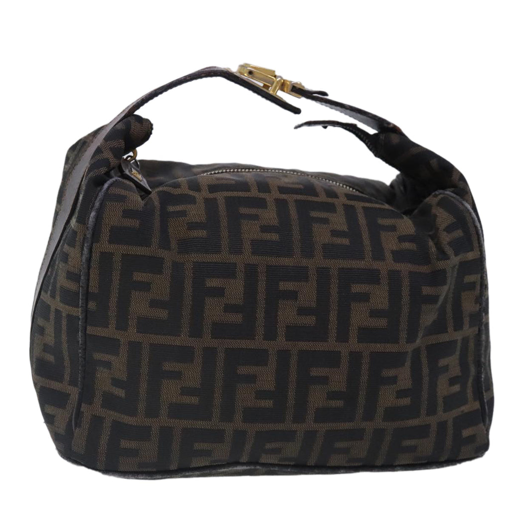 FENDI Zucca Canvas Vanity Hand Bag Brown Black 91735