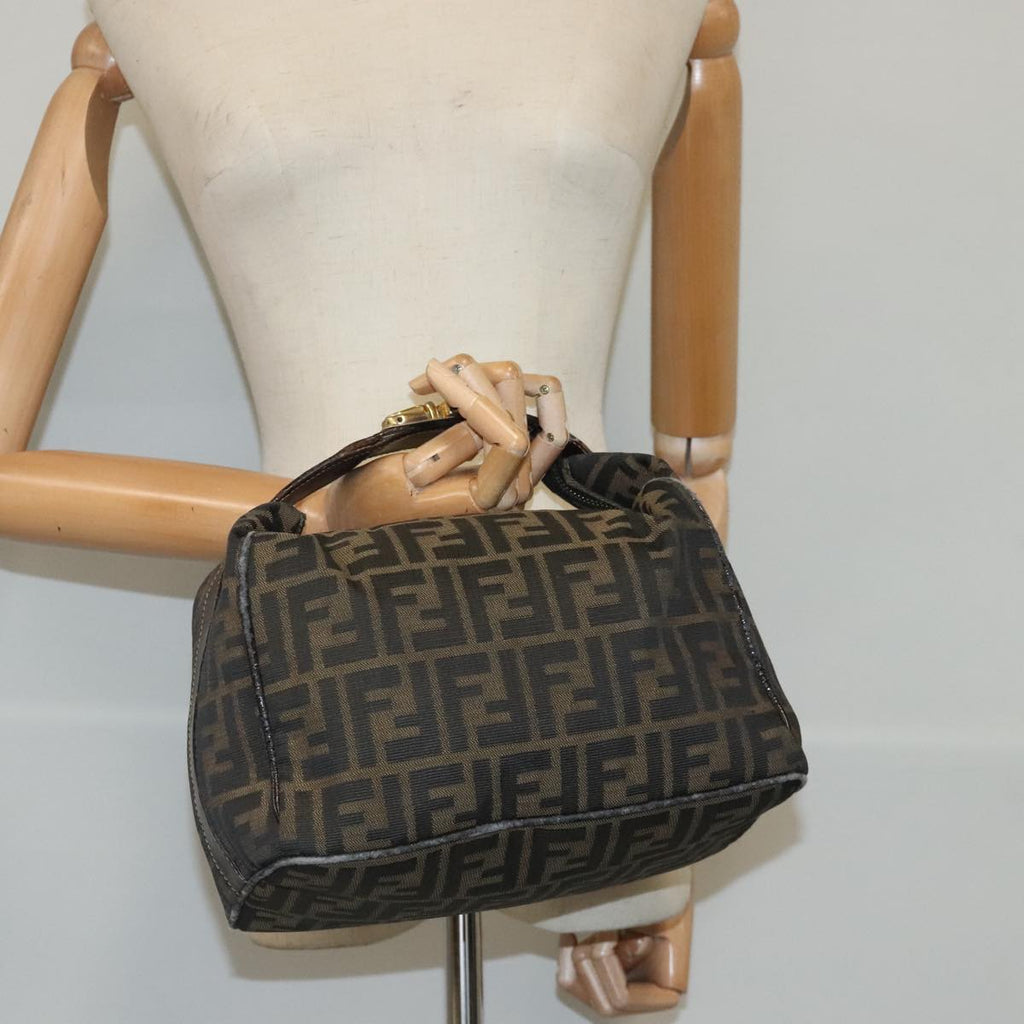 FENDI Zucca Canvas Vanity Hand Bag Brown Black 91735