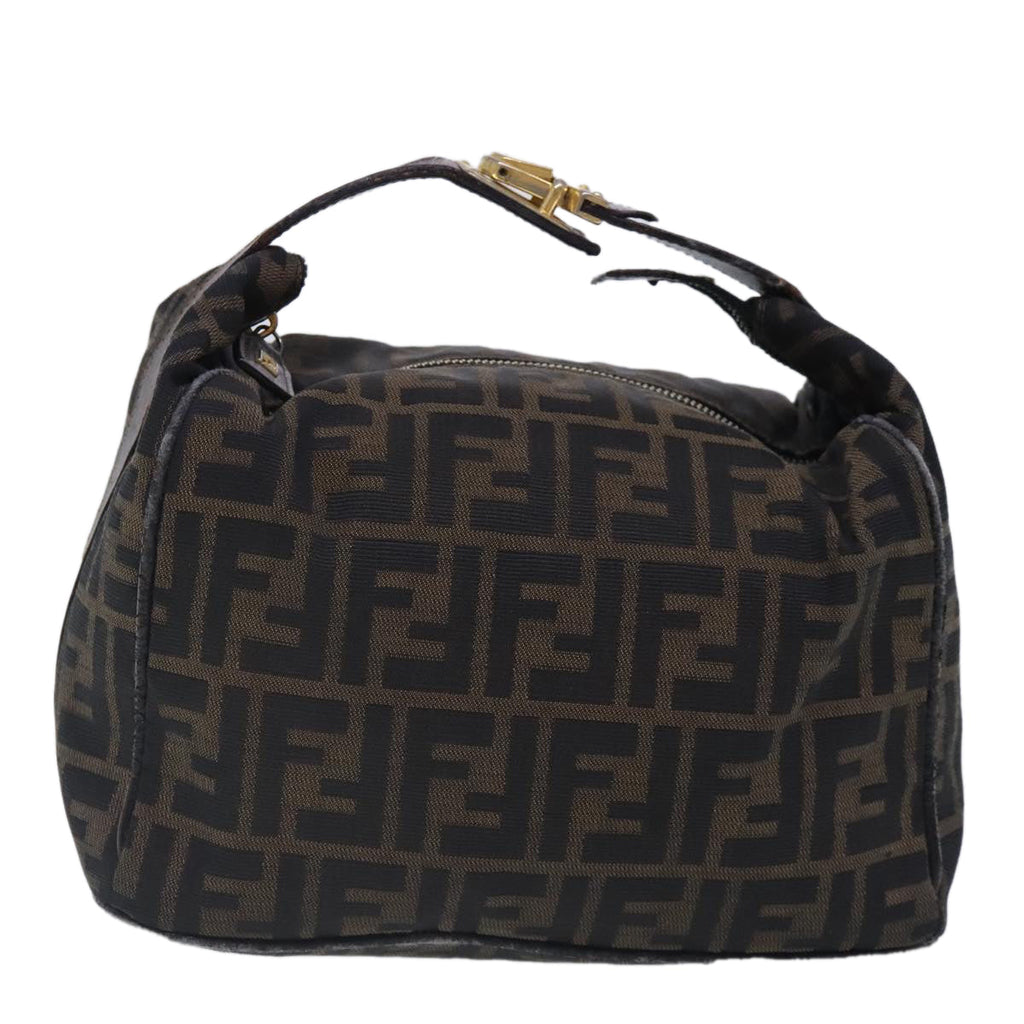 FENDI Zucca Canvas Vanity Hand Bag Brown Black 91735