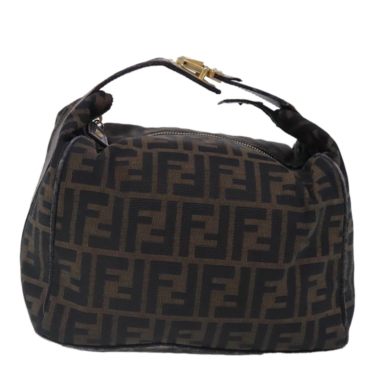 FENDI Zucca Canvas Vanity Hand Bag Brown Black 91735
