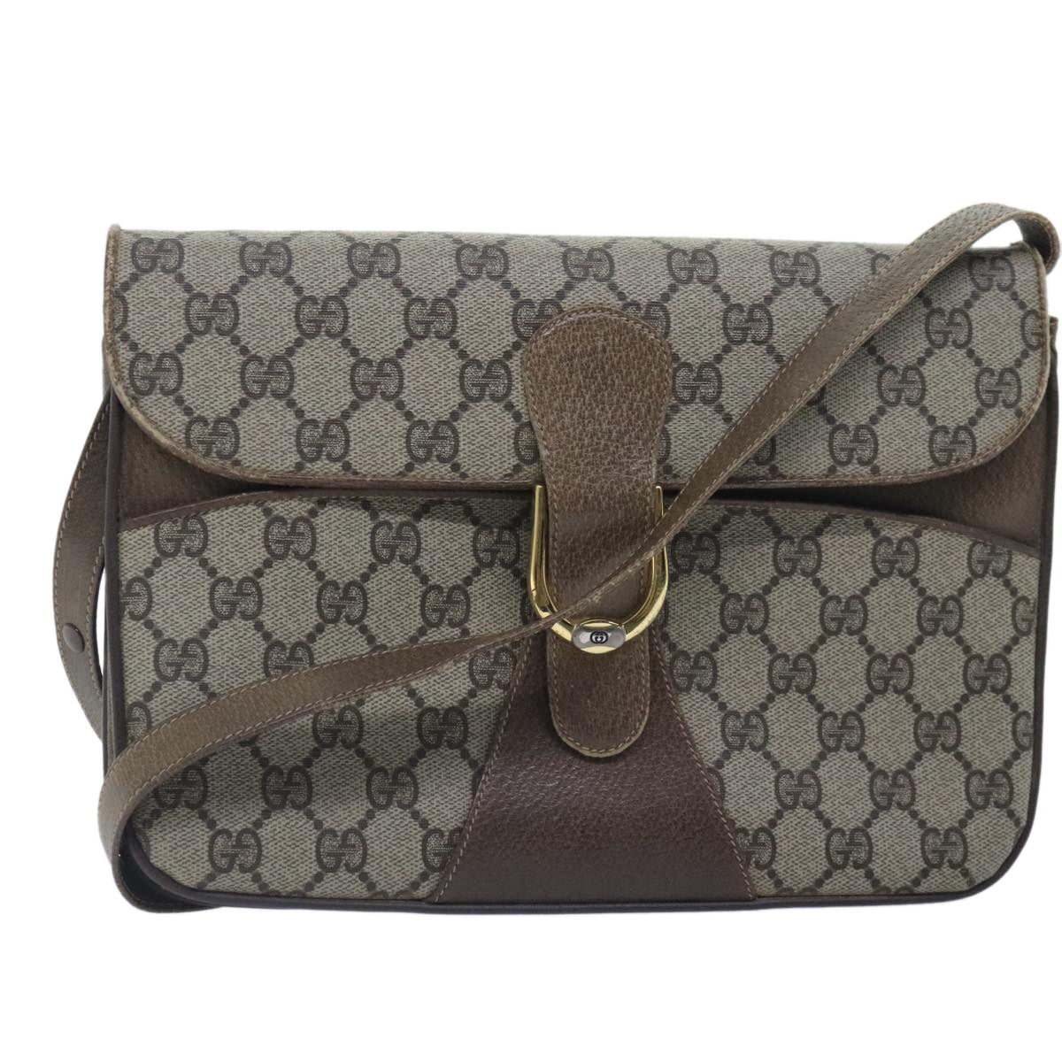GUCCI GG Supreme Shoulder Bag PVC Leather Beige Gold 91816
