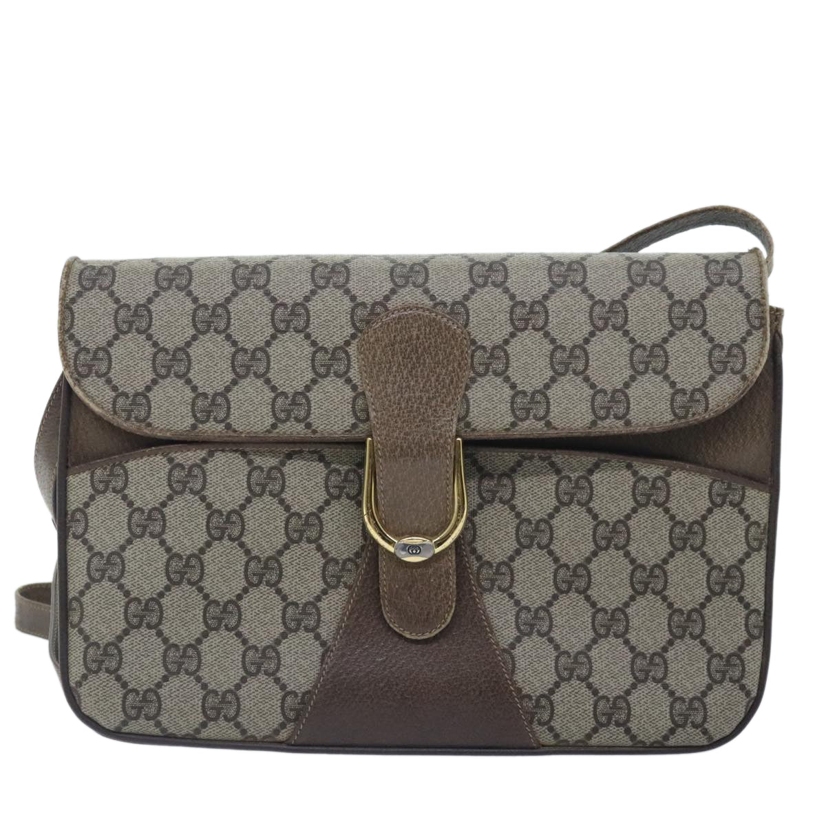 GUCCI GG Supreme Shoulder Bag PVC Leather Beige Gold 91816