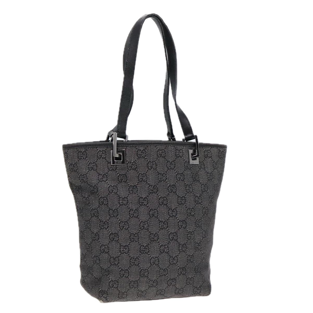 GUCCI GG Canvas Tote Bag Black Silver 91840