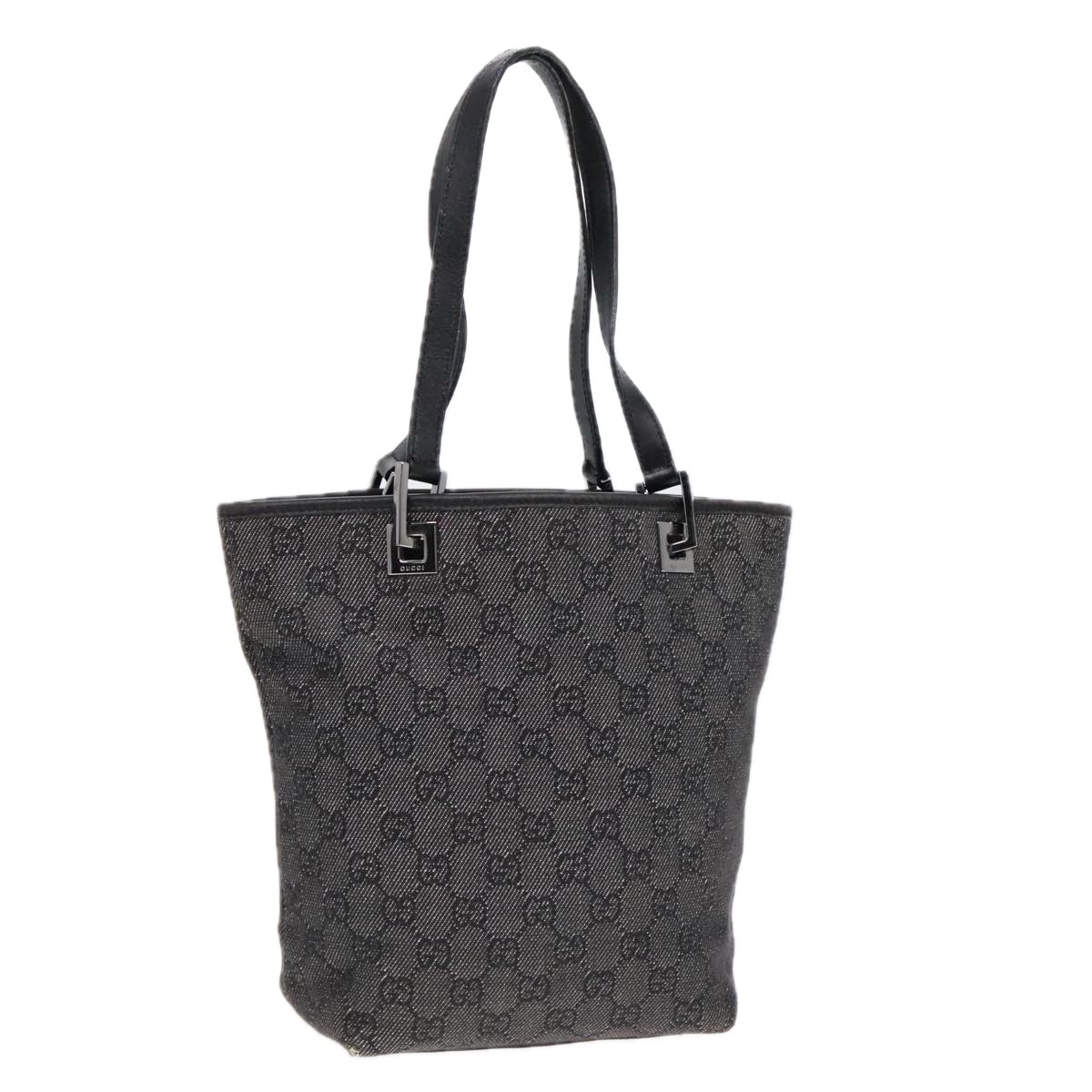 GUCCI GG Canvas Tote Bag Black Silver 91840