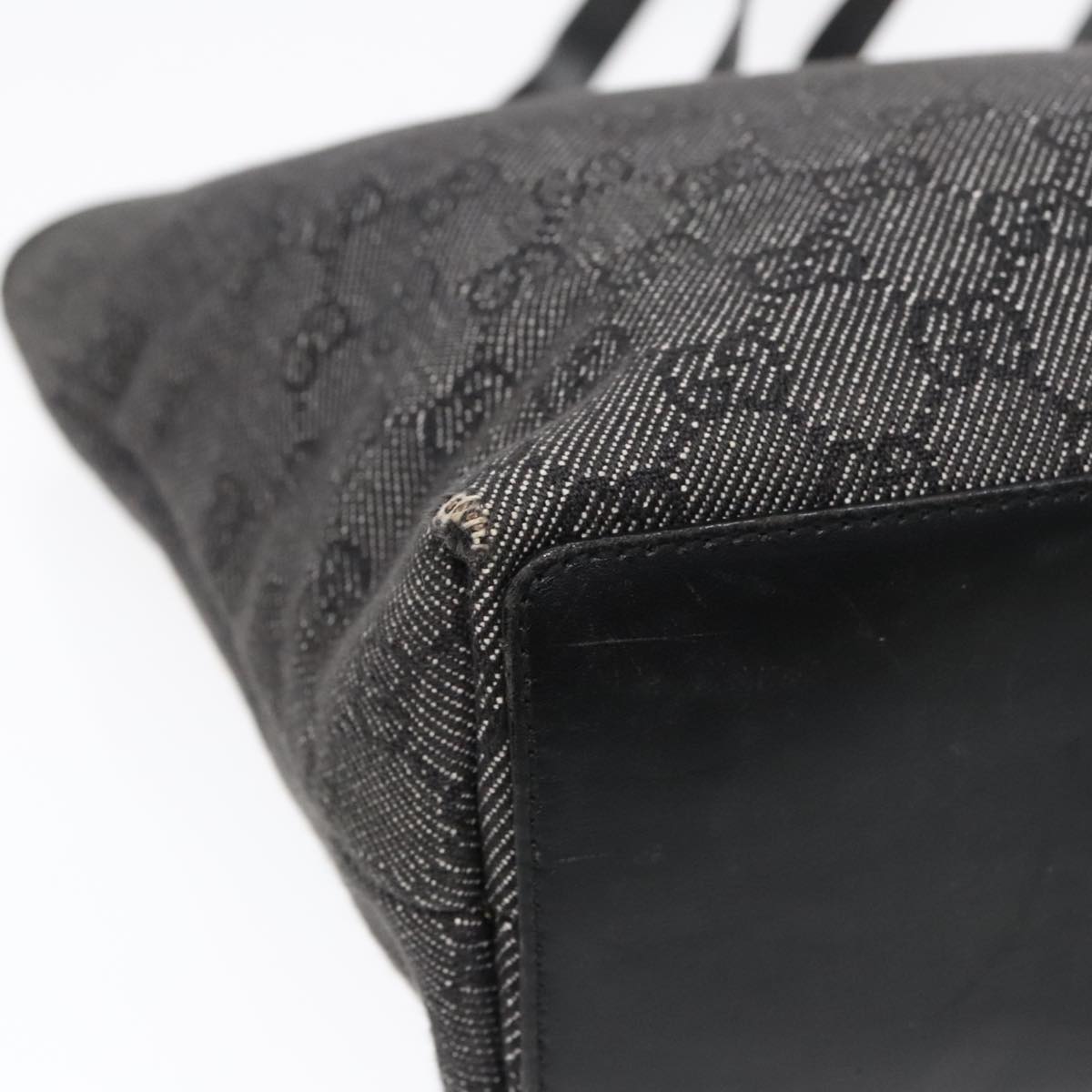 GUCCI GG Canvas Tote Bag Black Silver 91840