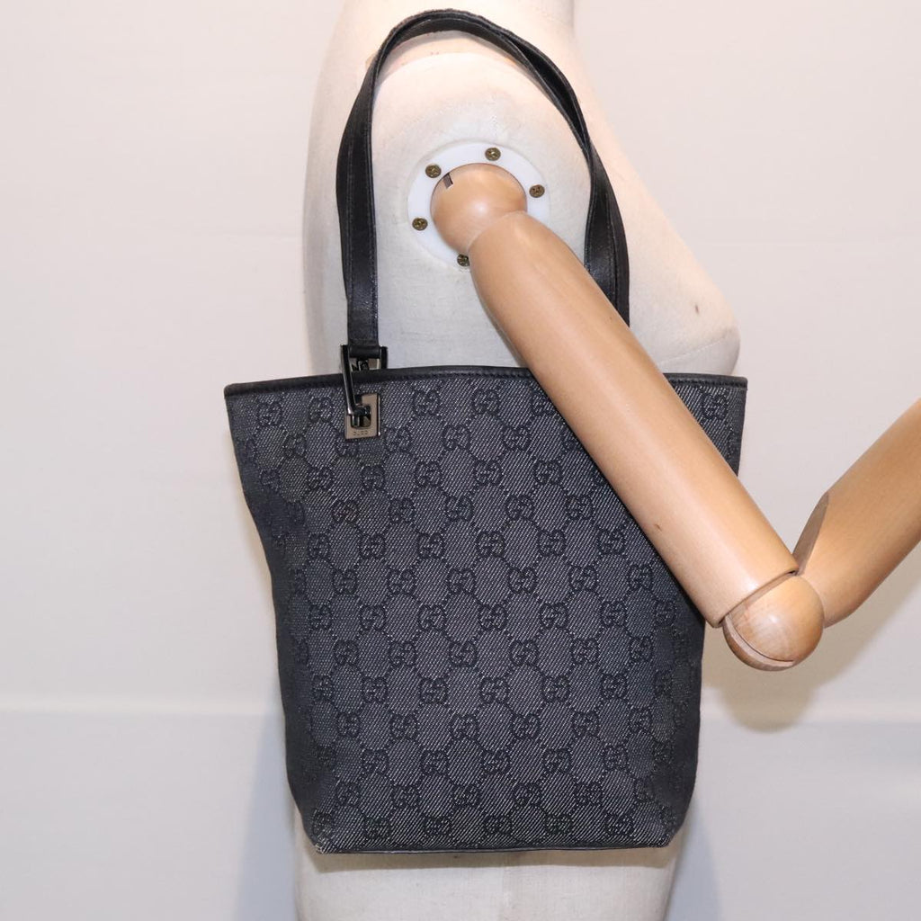 GUCCI GG Canvas Tote Bag Black Silver 91840