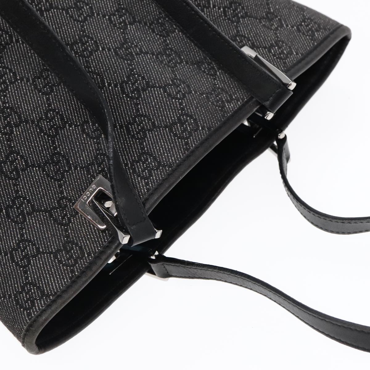GUCCI GG Canvas Tote Bag Black Silver 91840