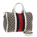 GUCCI GG Canvas Sherry Line Boston Bag 2way Navy White Silver 247205 91845