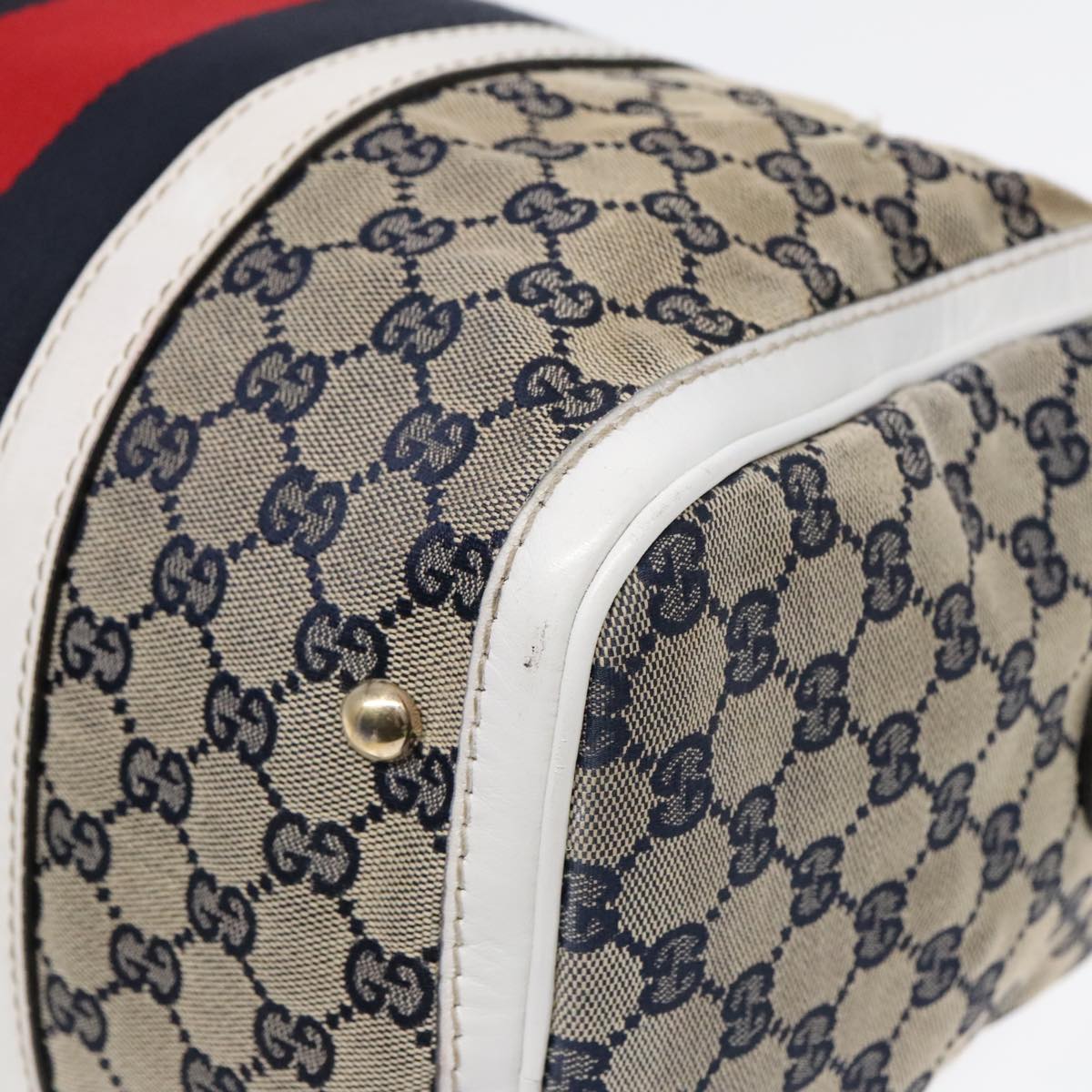 GUCCI GG Canvas Sherry Line Boston Bag 2way Navy White Silver 247205 91845