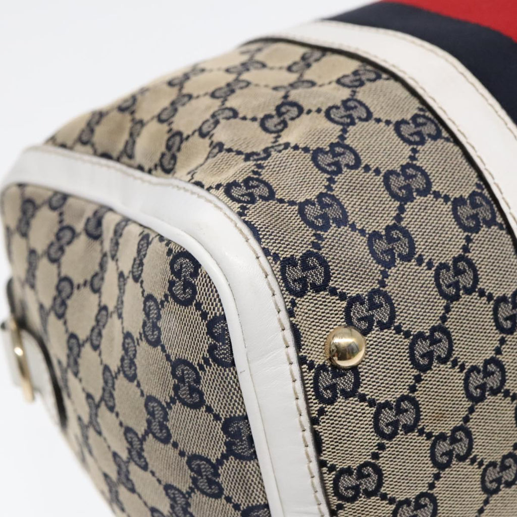 GUCCI GG Canvas Sherry Line Boston Bag 2way Navy White Silver 247205 91845