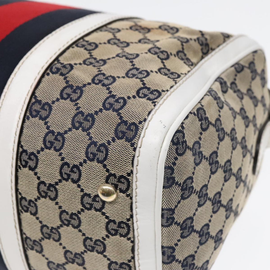 GUCCI GG Canvas Sherry Line Boston Bag 2way Navy White Silver 247205 91845