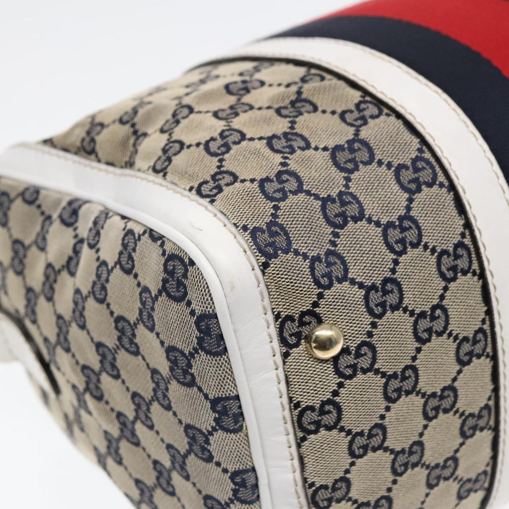 GUCCI GG Canvas Sherry Line Boston Bag 2way Navy White Silver 247205 91845