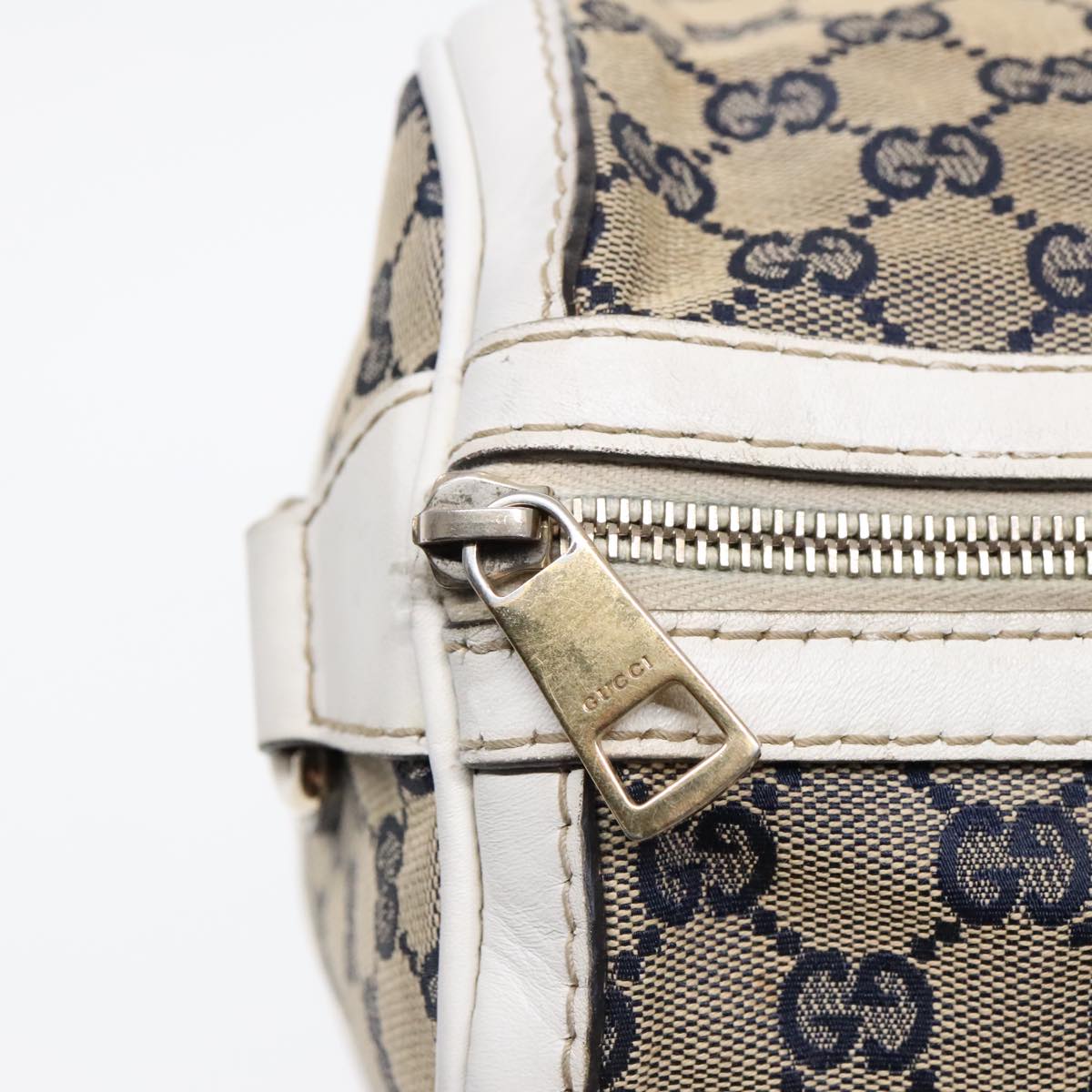 GUCCI GG Canvas Sherry Line Boston Bag 2way Navy White Silver 247205 91845