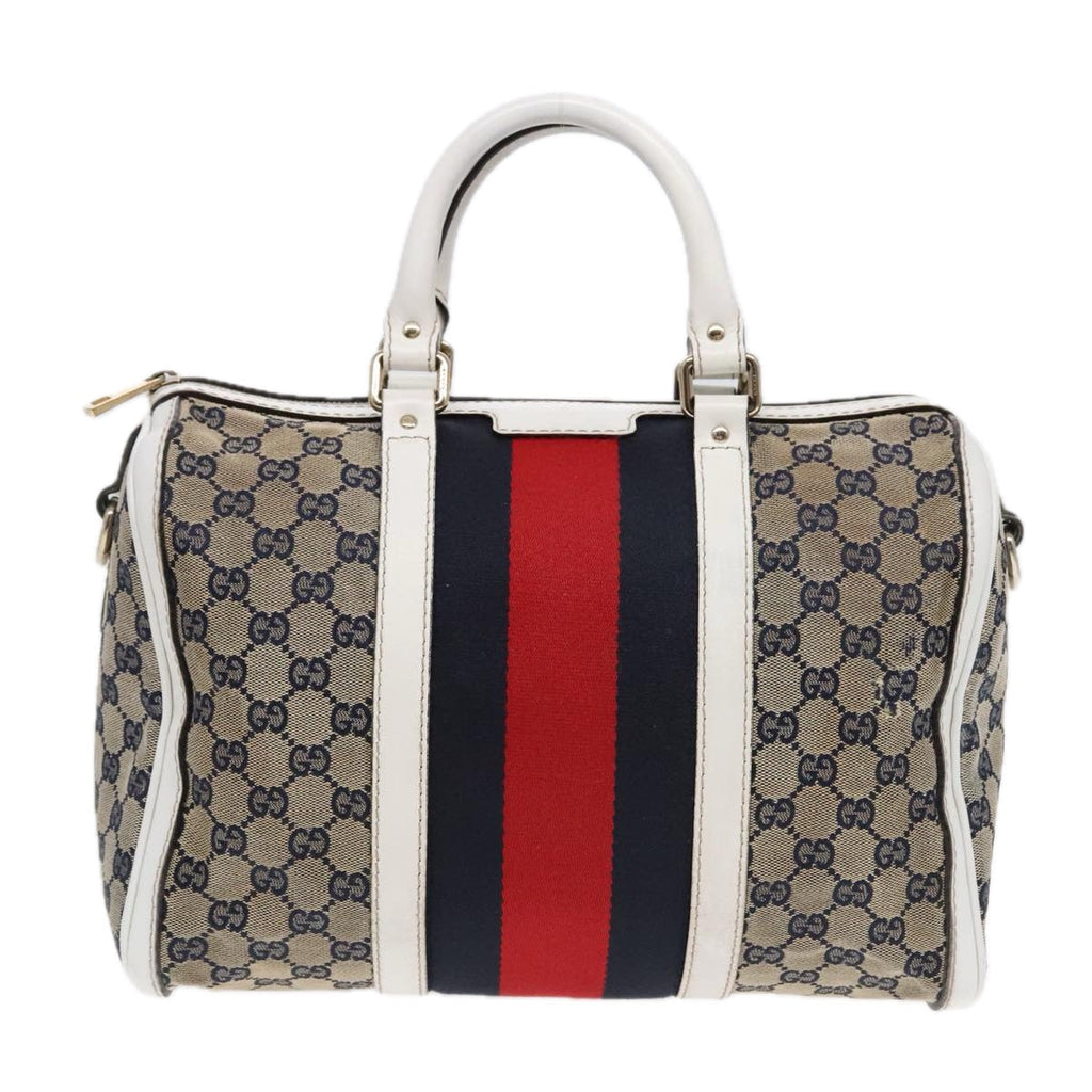 GUCCI GG Canvas Sherry Line Boston Bag 2way Navy White Silver 247205 91845