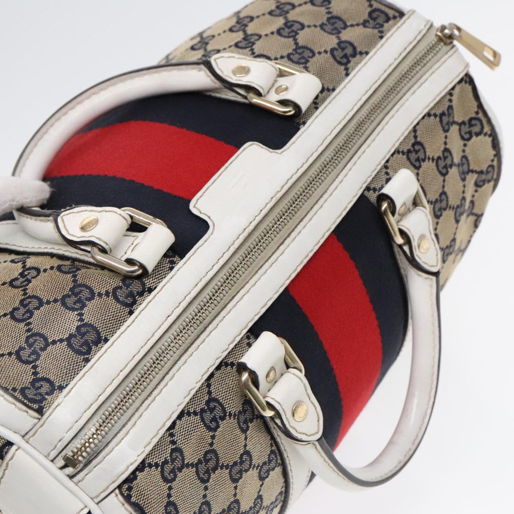 GUCCI GG Canvas Sherry Line Boston Bag 2way Navy White Silver 247205 91845