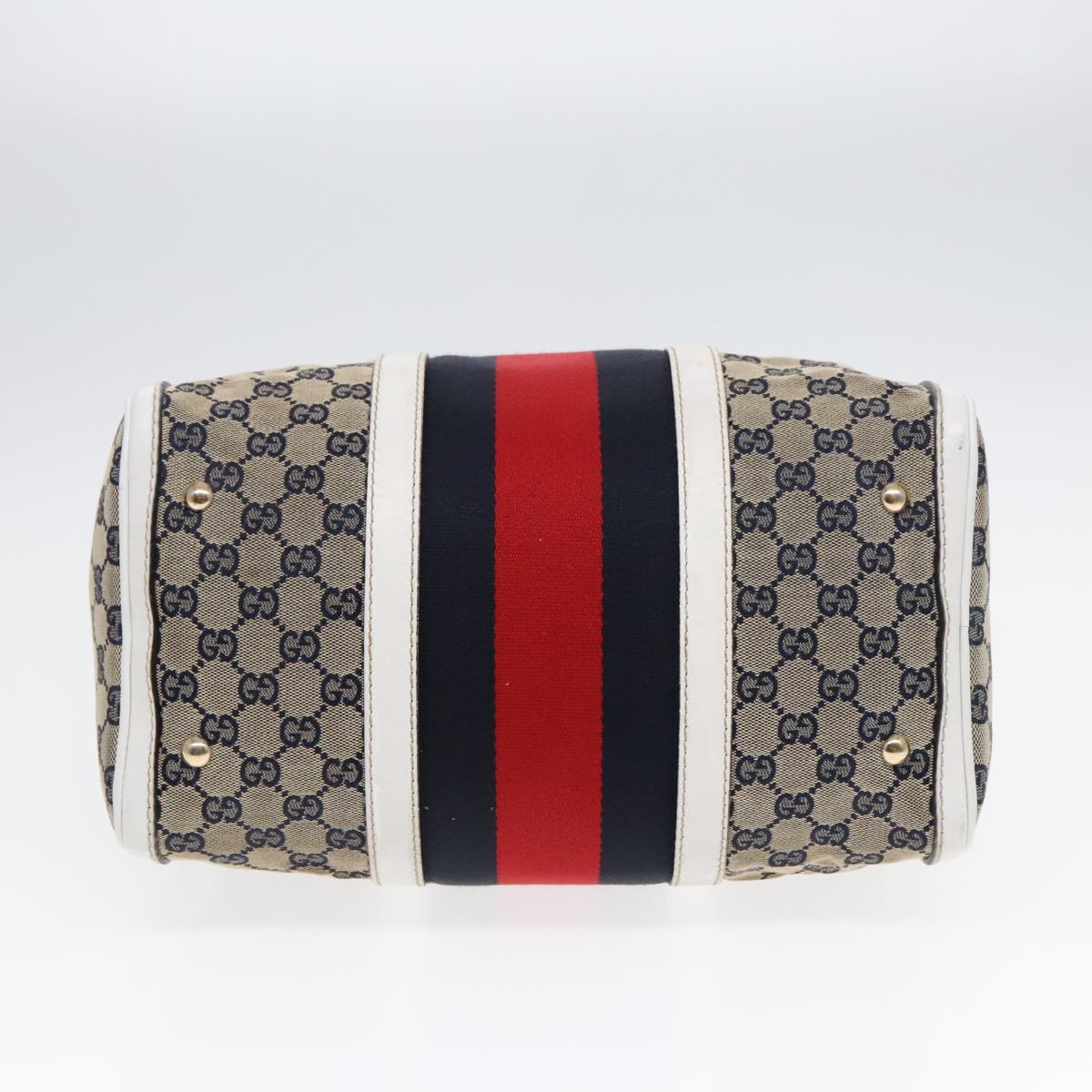GUCCI GG Canvas Sherry Line Boston Bag 2way Navy White Silver 247205 91845