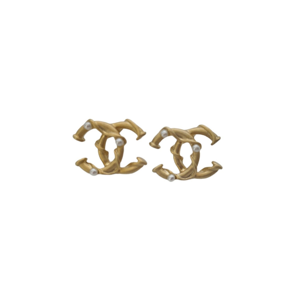 Chanel CC Faux Pearl Stud Earrings